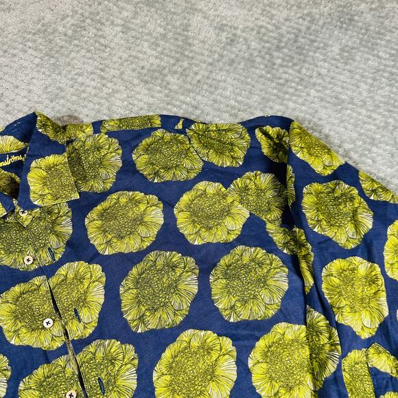 STENSTROMS Men's Lime Green Navy Floral Linen Long Sleeve Button Down Shirt XL - Picture 5 of 10